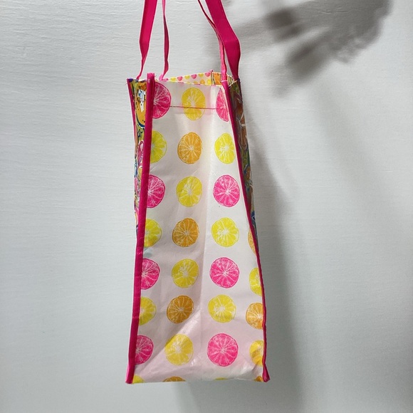 Lilly Pulitzer Shopping Tote Plastic Vinyl Washable Tote Bag Pink Grapefruit - Picture 3 of 11